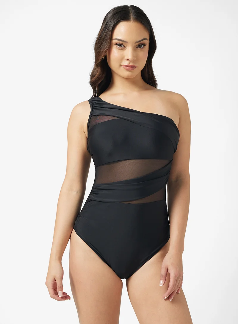 Ginger One Shoulder Swimsuit With Mesh Detail