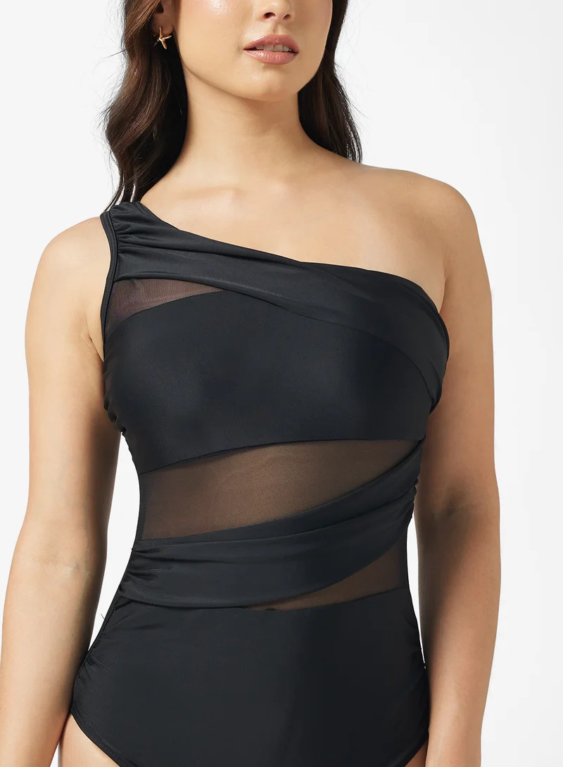 Ginger One Shoulder Swimsuit With Mesh Detail