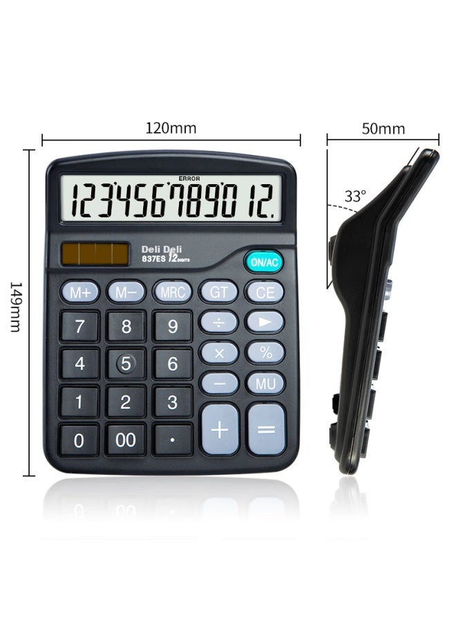 Deli Dual Power Desktop Office Calculator, 12-digit Large Screen Desktop Calculator, Office Stationery Supplies, 837es - Image 4