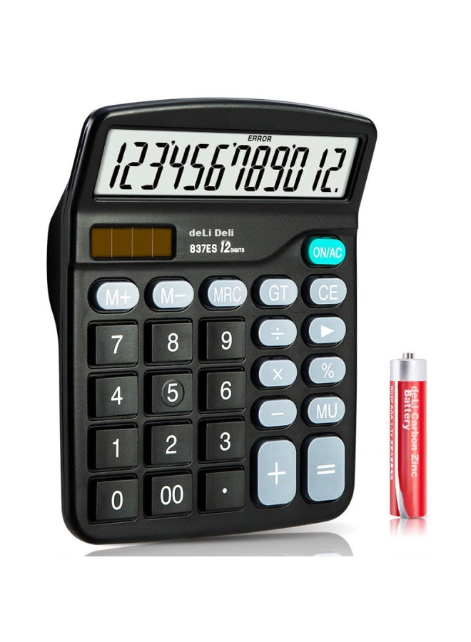 Deli Dual Power Desktop Office Calculator, 12-digit Large Screen Desktop Calculator, Office Stationery Supplies, 837es - Image 3