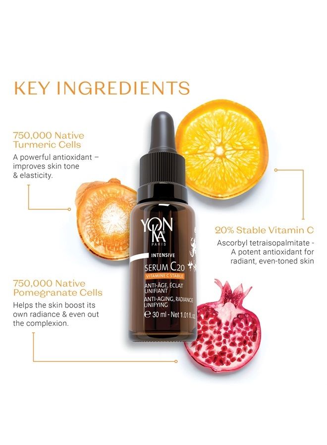 Yonka سيروم فيتامين سي من يون-كا C20 (30 مل) سيروم وجه مضاد للشيخوخة للبشرة الحساسة، تركيز عالي لعلاج التجاعيد وملمس البشرة غير المتساوي - Image 2
