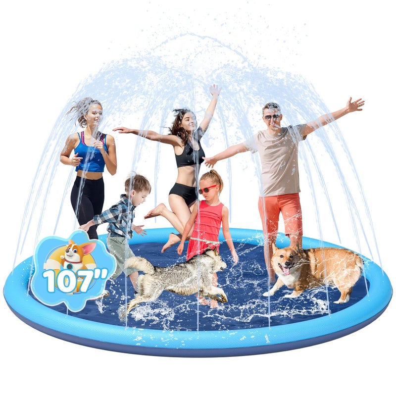 YSJILIDE Splash Pad for Kids and Dog  Non-Slip Large Sprinkler Splash Play Mat  107"" Sprinkler Pool for Outside Backyard Dog Pool - Image 1