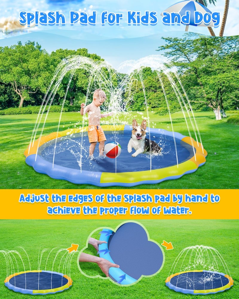 YSJILIDE Splash Pad for Kids and Dog  Non-Slip Large Sprinkler Splash Play Mat  107"" Sprinkler Pool for Outside Backyard Dog Pool - Image 4