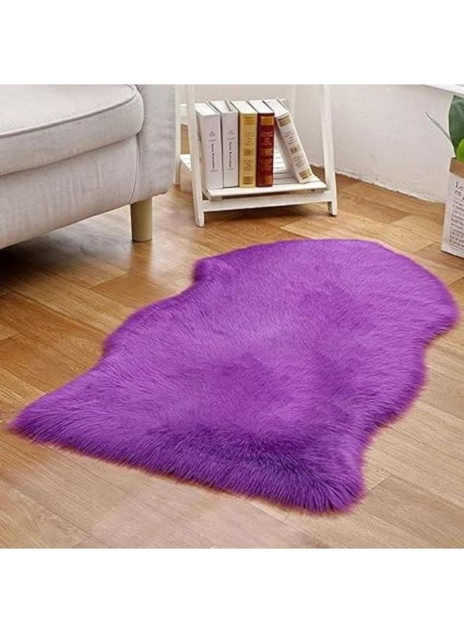 Harmony Home Ultra-Soft Fluffy Rug Faux Sheepskin Fur Area Rug Shaggy Couch Cover Seat Cushion Furry Runner Area Rugs Soft Fluffy Carpets For Living Room (Purple, 60 x 90 cm) - Image 1