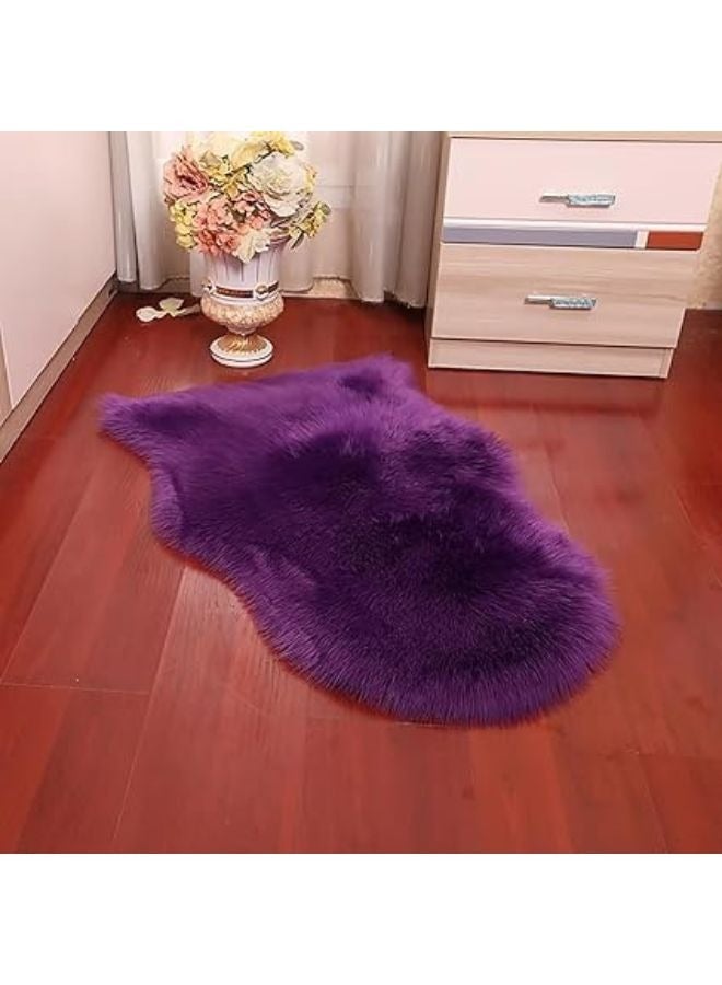 Harmony Home Ultra-Soft Fluffy Rug Faux Sheepskin Fur Area Rug Shaggy Couch Cover Seat Cushion Furry Runner Area Rugs Soft Fluffy Carpets For Living Room (Purple, 60 x 90 cm) - Image 2