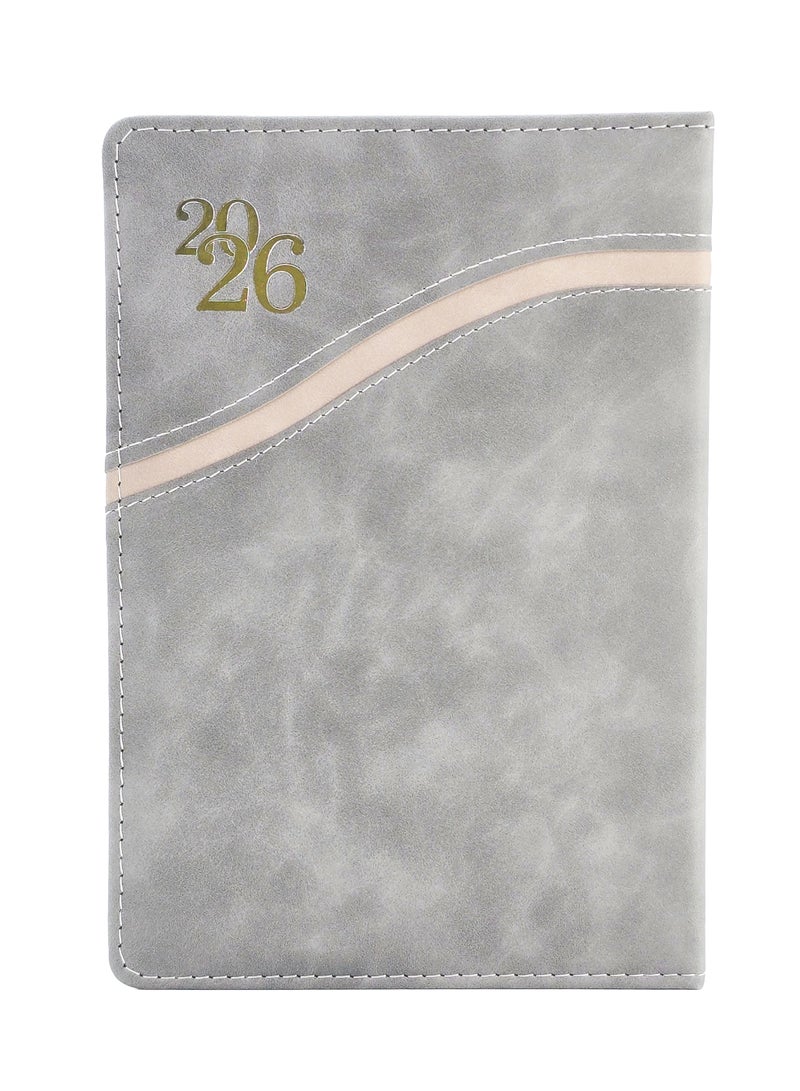 أجندة 2026 جلد صناعي مقاس A5، ورق سميك، مخطط يومي - رمادي - Image 1