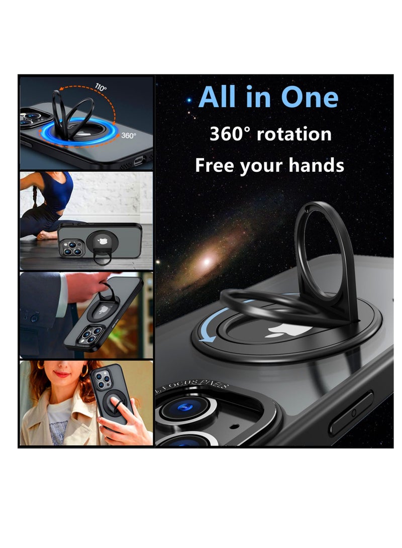 SYOSI Magsafe Case for iPhone 15 Pro Max with 360° Rotatable Adjustable Horizontal and Vertical Ring Holder Anti-Fingerprint Anti-Drop Military Shock Protection for iPhone 15 Pro Max 6.7" Black - Image 3