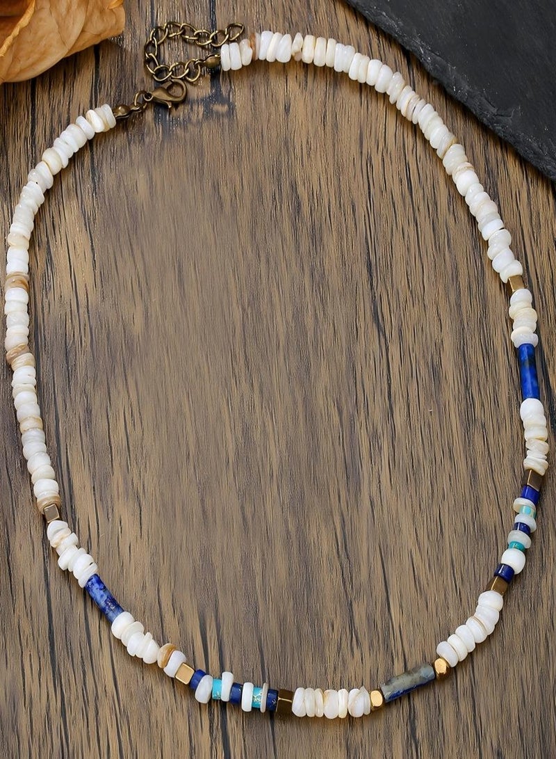 MAGNISHAN Fashion Beaded Necklace – Natural Stone, Freshwater Shell, Stainless Steel Lapis, Summer Jewelry - Image 2