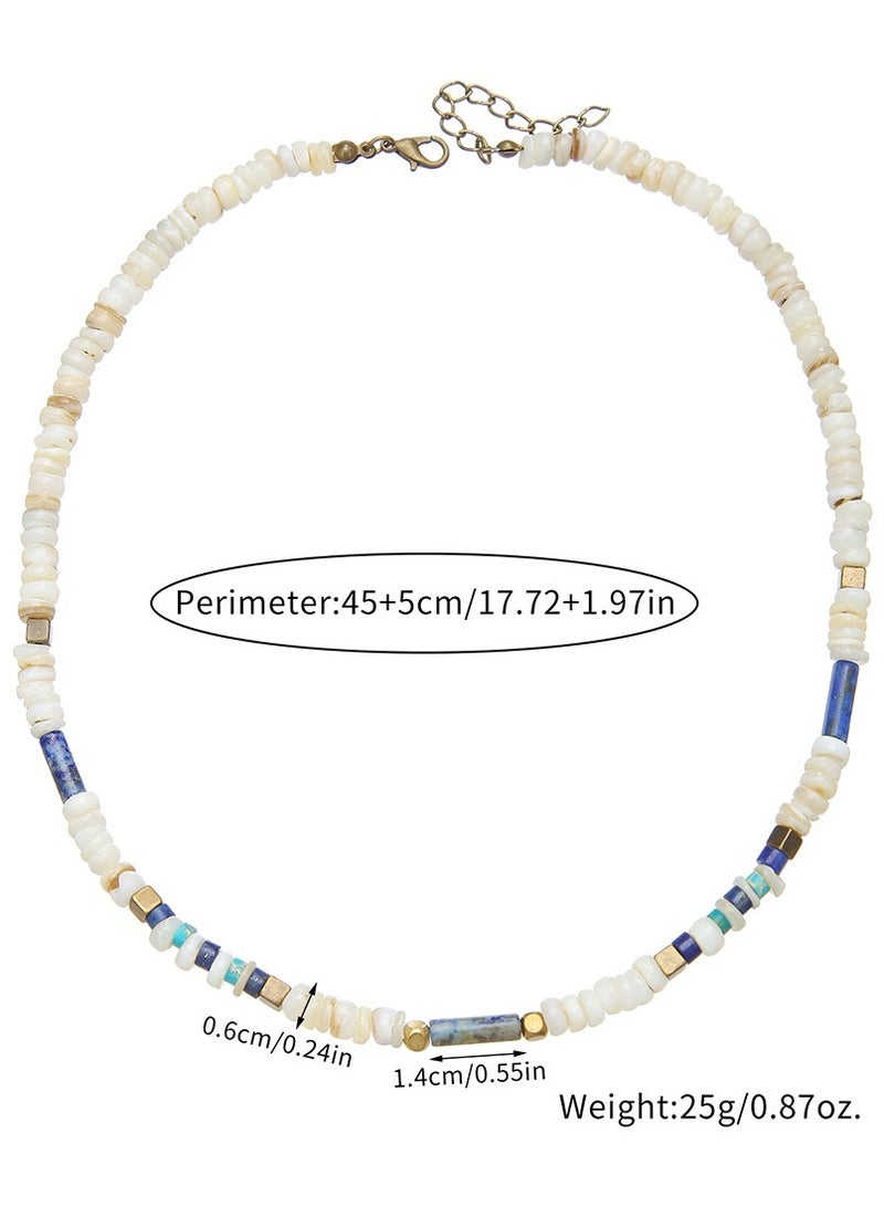 MAGNISHAN Fashion Beaded Necklace – Natural Stone, Freshwater Shell, Stainless Steel Lapis, Summer Jewelry - Image 3