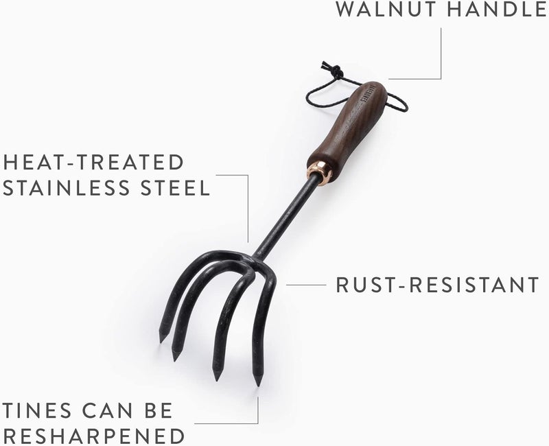Barebones Cultivator - Weed Remover Tool - Garden Rake and Weeding Tool for Yard Work - Stainless Steel Cultivator for Raking Soil (Walnut/Black) - Image 3