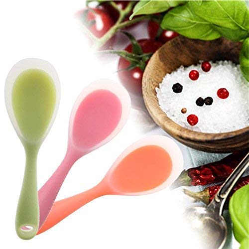 Baskety Non-Stick Rice Spoon Silicone Ladle Soup Spoon with Handle for Dining Table 22.3 x 6.8 cm (Green) - Image 4