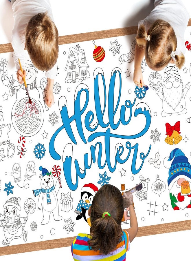 PADELO 1 Pack Winter Coloring Poster - Hello Winter Giant Coloring Tablecloth for Kids, Snowflake Christmas Paper Table Cloth Cover Crafts for Gifts Party Classroom Games Activities Decorations, 72 x 30 Inch - Image 1