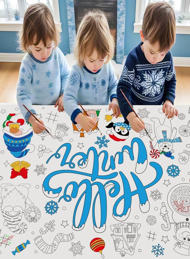 PADELO 1 Pack Winter Coloring Poster - Hello Winter Giant Coloring Tablecloth for Kids, Snowflake Christmas Paper Table Cloth Cover Crafts for Gifts Party Classroom Games Activities Decorations, 72 x 30 Inch - Image 2
