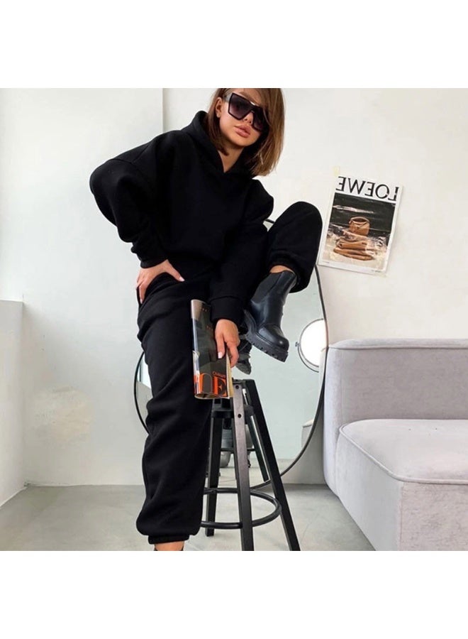 NIBEMINENT Pullover Hooded Tracksuit Women Two Pieces Pant Sets Sweatshirts Pockets Pants Suit Thick Elastic Waist Spliced Sporty Autumn - Image 3
