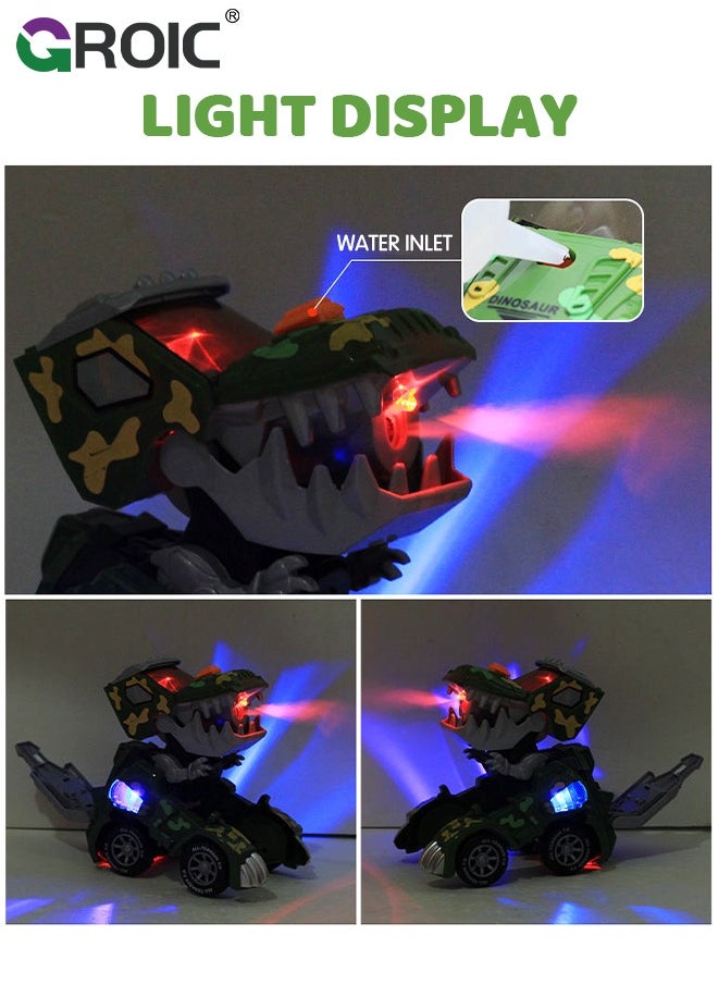 GROIC - Transforming Dinosaur Car with LED Light Music and Spray Effect, Automatic Transform Dino Spray Car 360-Degree Rotating Universal Induction Spray Light Music Dinosaur Car Toy for Kids - Image 1