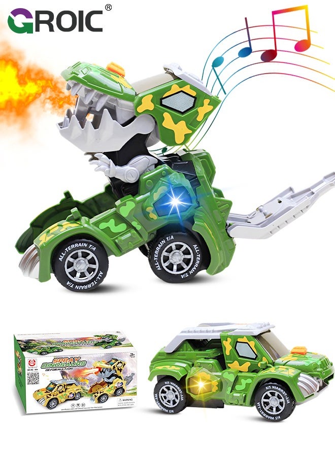 GROIC - Transforming Dinosaur Car with LED Light Music and Spray Effect, Automatic Transform Dino Spray Car 360-Degree Rotating Universal Induction Spray Light Music Dinosaur Car Toy for Kids - Image 1