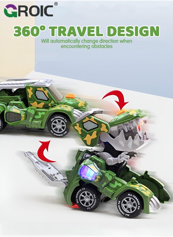 GROIC - Transforming Dinosaur Car with LED Light Music and Spray Effect, Automatic Transform Dino Spray Car 360-Degree Rotating Universal Induction Spray Light Music Dinosaur Car Toy for Kids - Image 1