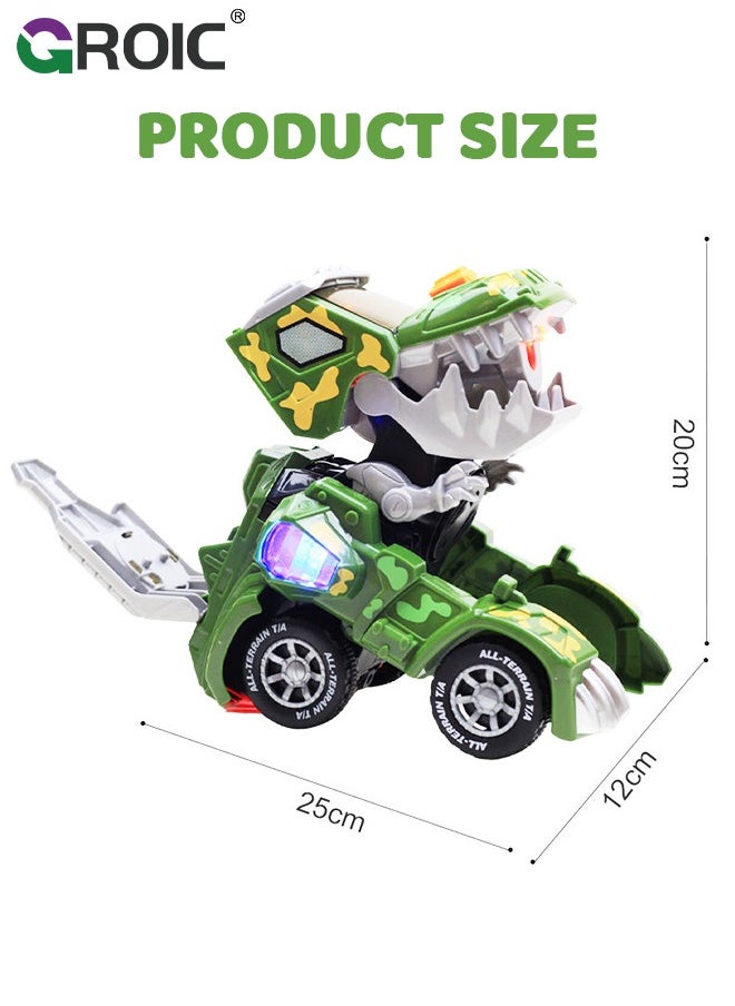 GROIC - Transforming Dinosaur Car with LED Light Music and Spray Effect, Automatic Transform Dino Spray Car 360-Degree Rotating Universal Induction Spray Light Music Dinosaur Car Toy for Kids - Image 1