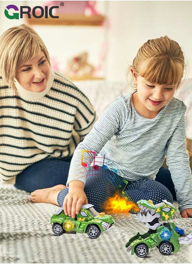 GROIC - Transforming Dinosaur Car with LED Light Music and Spray Effect, Automatic Transform Dino Spray Car 360-Degree Rotating Universal Induction Spray Light Music Dinosaur Car Toy for Kids - Image 1