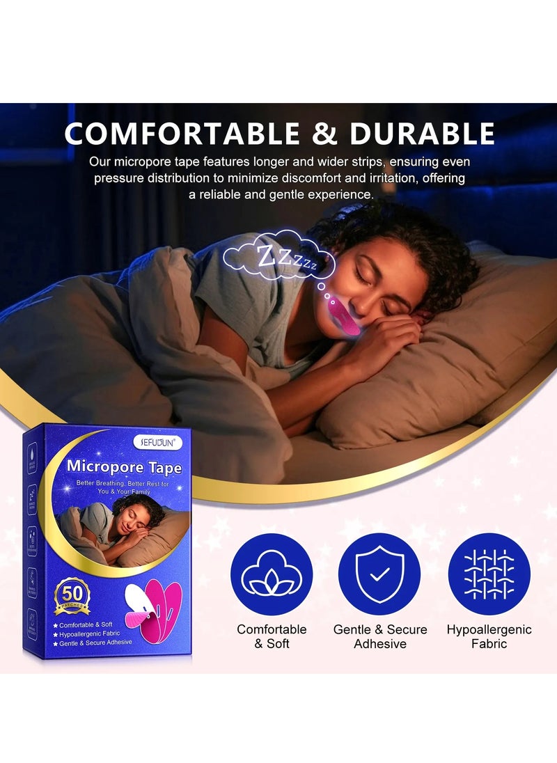 Sefudun 50 Pcs Micropore Tape Pink Mouth Tape Sleep Strips Soft and Comfortable Gentle and Secure Adhesive Mouth Strips Nose Breathing Anti Snoring Better Breathing Odour Free Sleep Strip Mouths Tape  - Image 2
