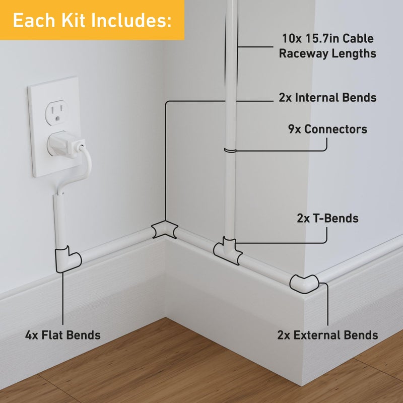 D-Line Half Round Cord Hider, Patented Cable Cover, Hide TV Wall Mount Wires, Raceway for Cords, Decorative Wire Covers, Paintable, Adhesive Cable Concealer, 10x 0.78in W x 0.39in H x 15.7in L, White - Image 2