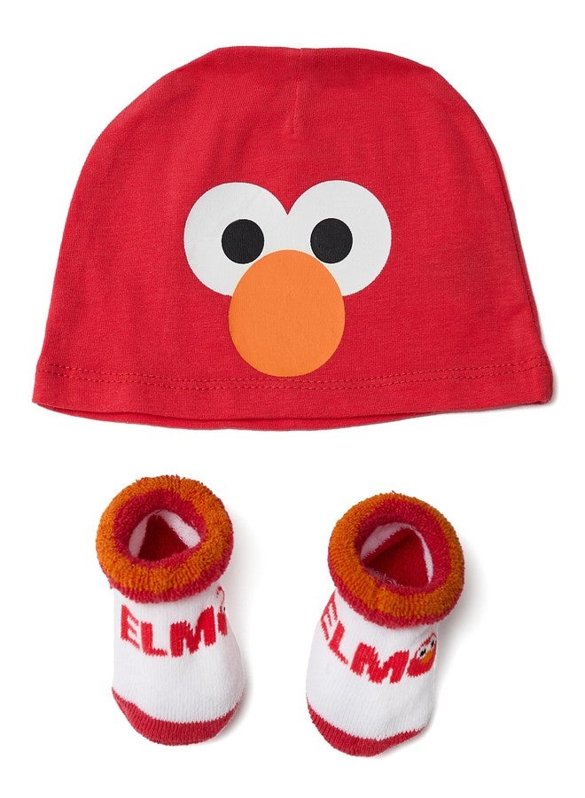 Happy Threads Sesame Street Elmo Beanie Hat and Booties Set - Adorable Baby Gift for Newborns and Infants (0-12M) Multicolor - Image 1