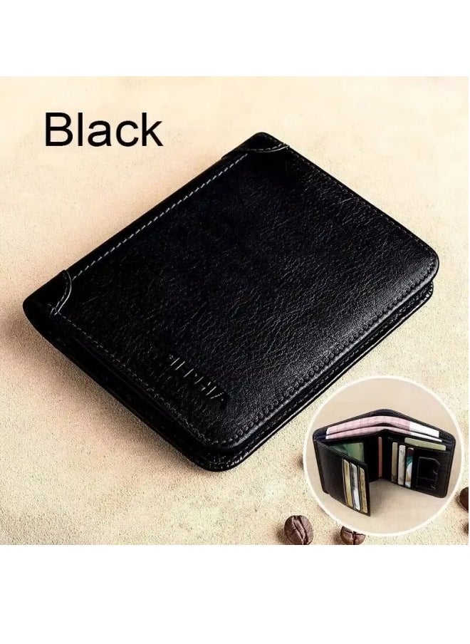 Genuine Leather Wallet Retro Business Design Rfid Protection Short Card Holder Coin Purses Money Bag Men Business Wallet  - Image 1