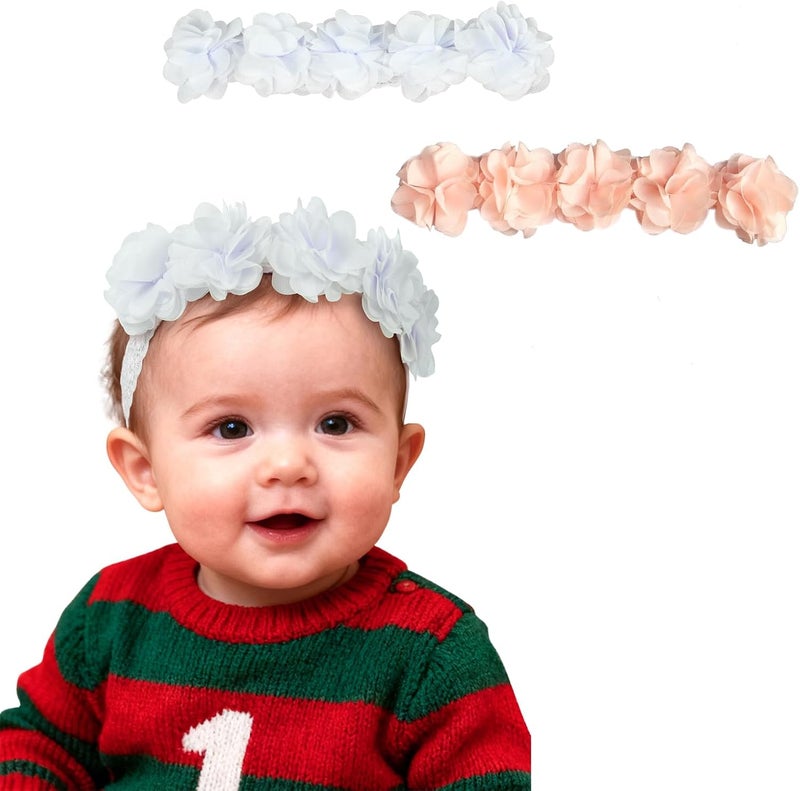 Fmeida Baby Girls Headbands for 4-24M | Soft Flower Crown (Fits 14.96"-18.89" Head) - Image 1