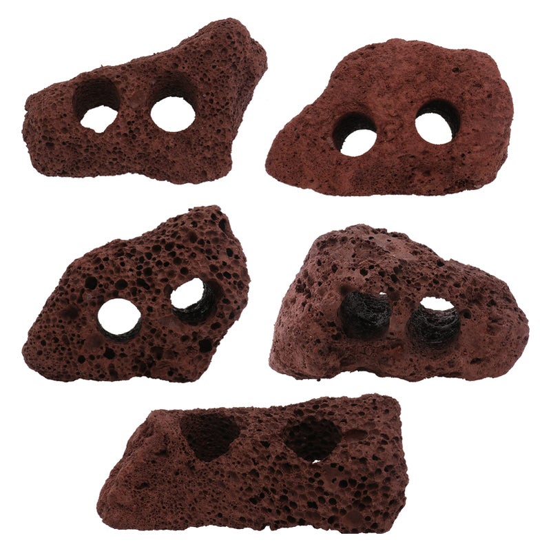 Balacoo 5 Pcs Aquarium Lava Rock Volcanic Stone Material Fish Tank Decorations Hideouts  Aquarium Decorations Lava Rock for Fish Shrimp Betta Caves Hideaway Red