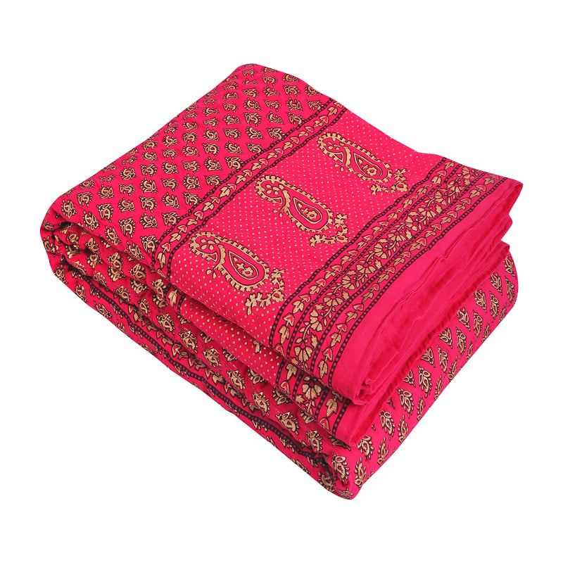 TEEJA Jaipuri Razai | Organic | Pure Cotton| Sanganeri Print Ac Quilt for All Season Soft, Light Weight Rajasthani Cotton Quilt (Single Bed, Pink) - Image 2