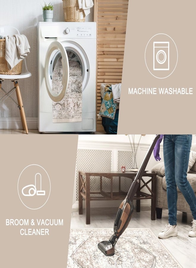 لايف بوكس سجاد لايف بوكس مقاس 5x7 لغرفة المعيشة، قابل للغسل، بيج محايد، بنمط بوهيمي، ناعم مانع للانزلاق، منخفض الوبر، بنقشة ميدالية عتيقة، صوف صناعي كلاسيكي لغرفة الطعام، غرفة النوم، المكتب - Image 3