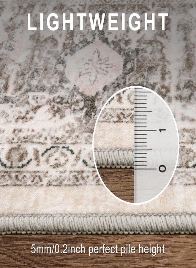لايف بوكس سجاد لايف بوكس مقاس 5x7 لغرفة المعيشة، قابل للغسل، بيج محايد، بنمط بوهيمي، ناعم مانع للانزلاق، منخفض الوبر، بنقشة ميدالية عتيقة، صوف صناعي كلاسيكي لغرفة الطعام، غرفة النوم، المكتب - Image 4