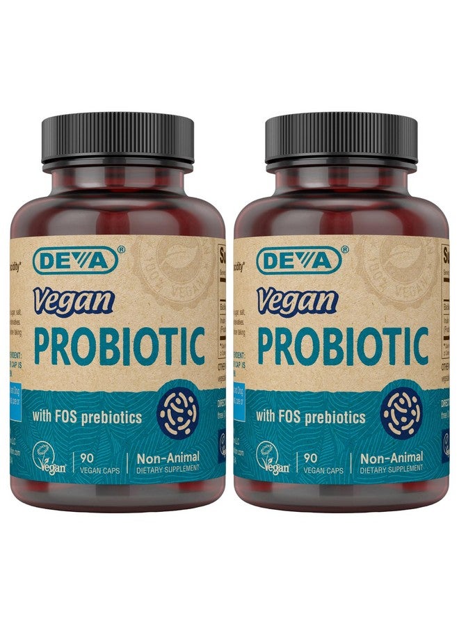 DEVA Vegan Probiotic with FOS Prebiotics Supplement - 2 Billion CFU with 100 MG of Prebiotics Per Serving for Men & Women - Non-Dairy Gluten Free - Naturally Shelf Stable - 90 Capsules (Pack of 2) - Image 1