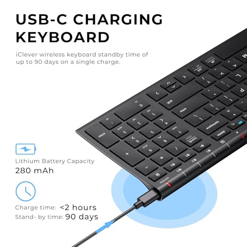 iClever Bluetooth Keyboard BK10, Wireless Keyboard for Mac, Multi-Device Easy-Switch for up to 3 Devices, Silent Compact Slim Keyboard for Windows, Laptop, iPhone, iMac, Desktop, PC, Black - Image 4