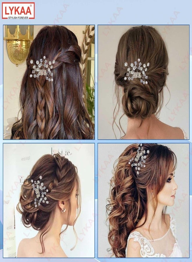 LYKAA Hair Comb Clip for Women & Girls with Pearl & Crystal | Bridal Wedding Hair Accessories | Elegant Rhinestone Side Comb Pin for Bun, Juda, Party, Festive & Occasion Hairstyle | 1 Pc (Silver) - Image 5