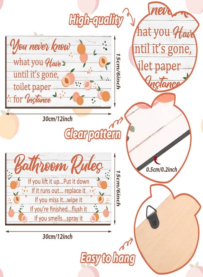 Yookeer لوحة جدارية خشبية من قطعتين بتصميم الخوخ من يوكير، تُستخدم كديكور للحمام، وتُعلق على الحائط، وتُضفي لمسة ريفية لطيفة على ديكور المنزل، مقاس 12 × 6 بوصة. - Image 2