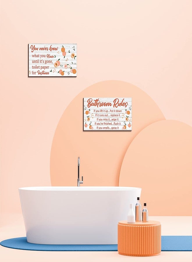 Yookeer لوحة جدارية خشبية من قطعتين بتصميم الخوخ من يوكير، تُستخدم كديكور للحمام، وتُعلق على الحائط، وتُضفي لمسة ريفية لطيفة على ديكور المنزل، مقاس 12 × 6 بوصة. - Image 4