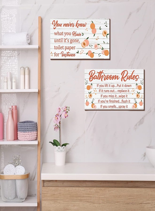 Yookeer لوحة جدارية خشبية من قطعتين بتصميم الخوخ من يوكير، تُستخدم كديكور للحمام، وتُعلق على الحائط، وتُضفي لمسة ريفية لطيفة على ديكور المنزل، مقاس 12 × 6 بوصة. - Image 3