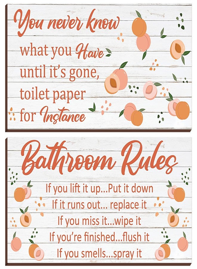 Yookeer لوحة جدارية خشبية من قطعتين بتصميم الخوخ من يوكير، تُستخدم كديكور للحمام، وتُعلق على الحائط، وتُضفي لمسة ريفية لطيفة على ديكور المنزل، مقاس 12 × 6 بوصة. - Image 1