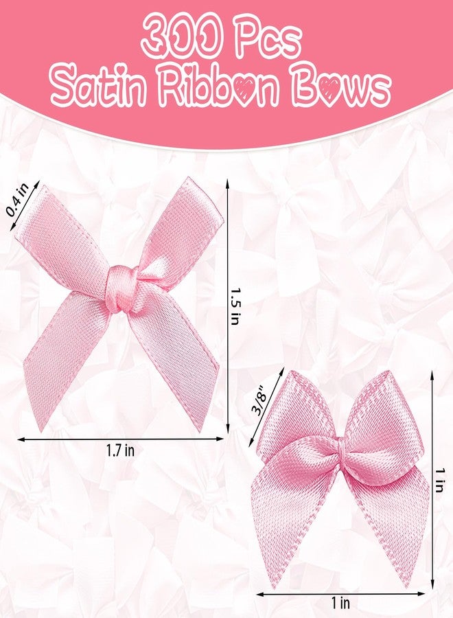 HFKPJRT 300Pcs Mini Pink Satin Bows, 1.5" & 1" Pre-Tied Bows for Crafts, Gift Wrapping, Wedding, Baby Shower, Valentine's Day, Bridal Shower Decorations - Image 2