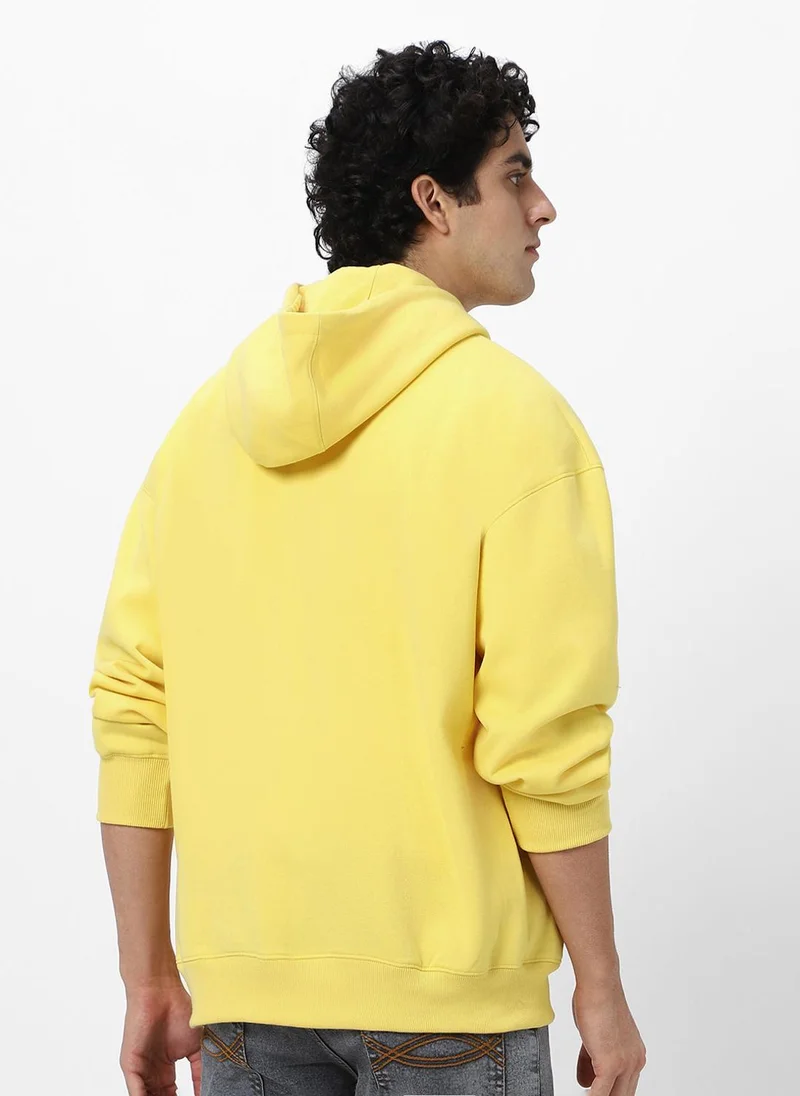 Urbano Fashion  Urbano Fashion Men's Sun Yellow Cotton Solid Oversized Hooded Neck Sweatshirt for Men | Best Price UAE