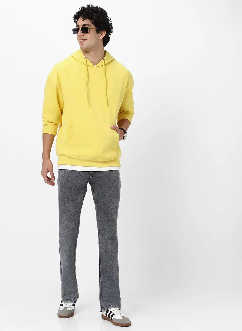 Urbano Fashion  Urbano Fashion Men's Sun Yellow Cotton Solid Oversized Hooded Neck Sweatshirt for Men | Best Price UAE