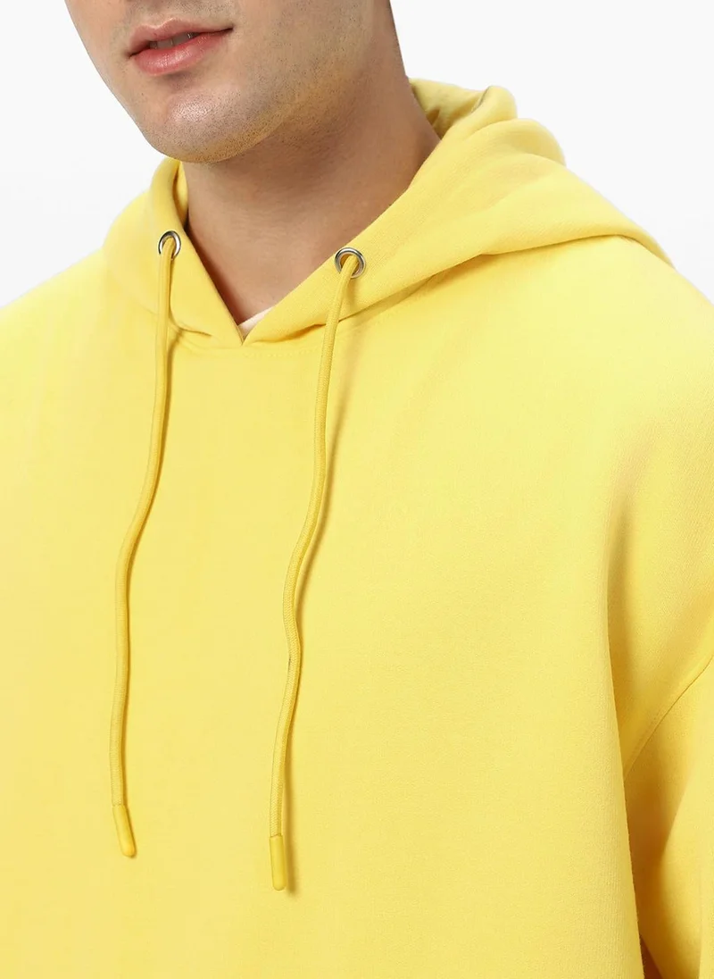 Urbano Fashion  Urbano Fashion Men's Sun Yellow Cotton Solid Oversized Hooded Neck Sweatshirt for Men | Best Price UAE