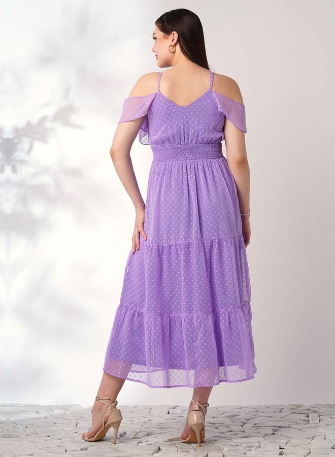 globus Lavender Strappy Ruffles Detail Smocked Midi Dress - Image 3