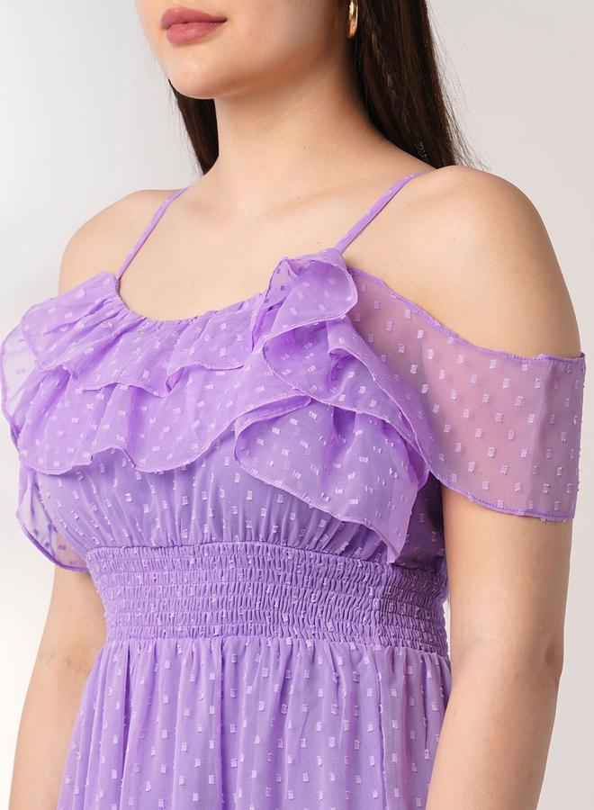 globus Lavender Strappy Ruffles Detail Smocked Midi Dress - Image 4