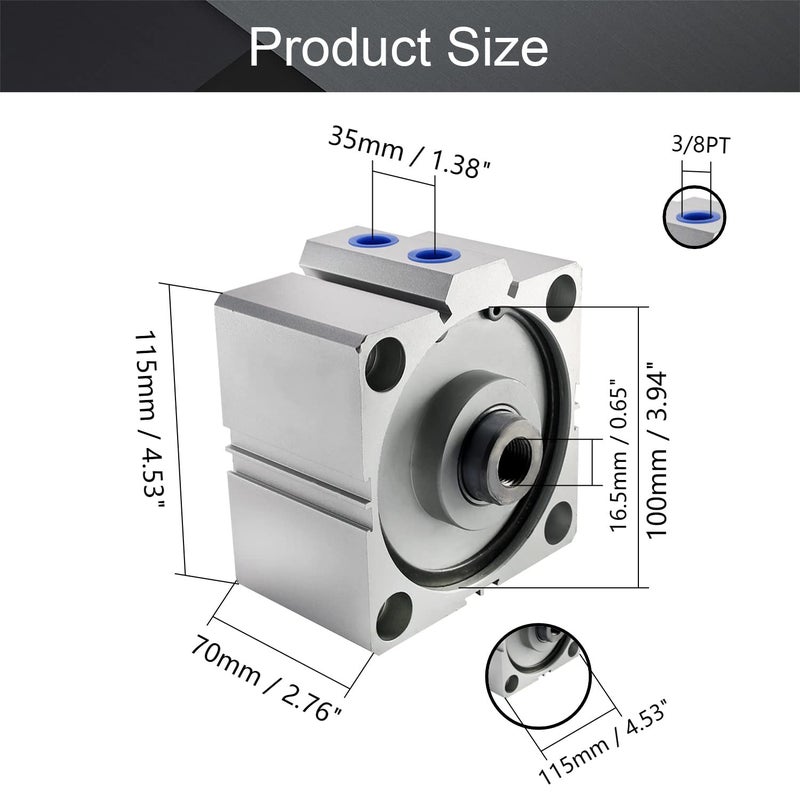 Othmro SDA100x20 Sealing Thin Air Cylinders Pneumatic Air Cylinders 3.94inch Bore 0.79inch Stroke Air Cylinders Aluminium Alloy Pneumatic Components for Pneumatic and Hydraulic Systems - Image 2