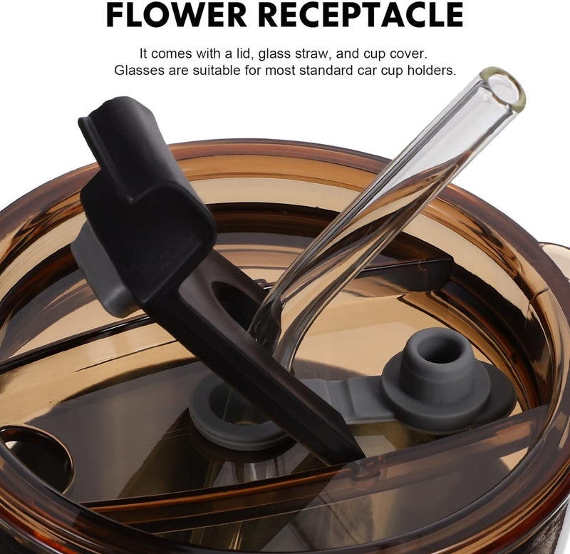 KELVEE Glass Coffee Sipper Mug with Leather Grip Pack of 1, 450ml Clear Drinking Glasses Tumblers with Straws and Lids for Iced Tea, Juice, Cocktail, Smoothies Drinks Cups (Brown - 400ml) - Image 3