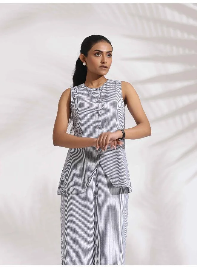 trueBrowns Grey Cotton Stripe Co-ord Set