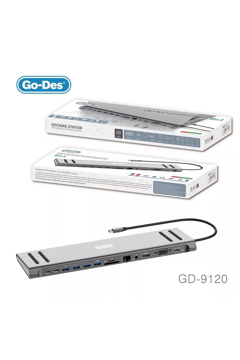 GO-DES 14in1 USB C Type-c Hub hubs docking station dual 4K HDR, VGA, RJ45 Ethernet USB3.0 100W PD SD/TF/ Card reader 3.5mm Audio Go-Des PD Charging adapter for MacBook Pro and Huawei - Image 1
