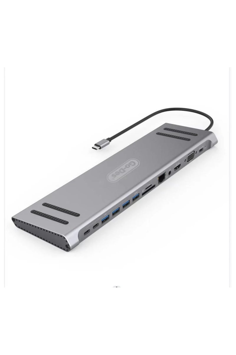GO-DES 14in1 USB C Type-c Hub hubs docking station dual 4K HDR, VGA, RJ45 Ethernet USB3.0 100W PD SD/TF/ Card reader 3.5mm Audio Go-Des PD Charging adapter for MacBook Pro and Huawei - Image 3